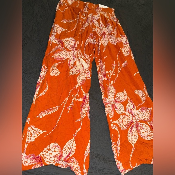 NWT Maurices Orange Floral Wide Leg Flowy Pants Sz Large Vacation Wear - Picture 6 of 8